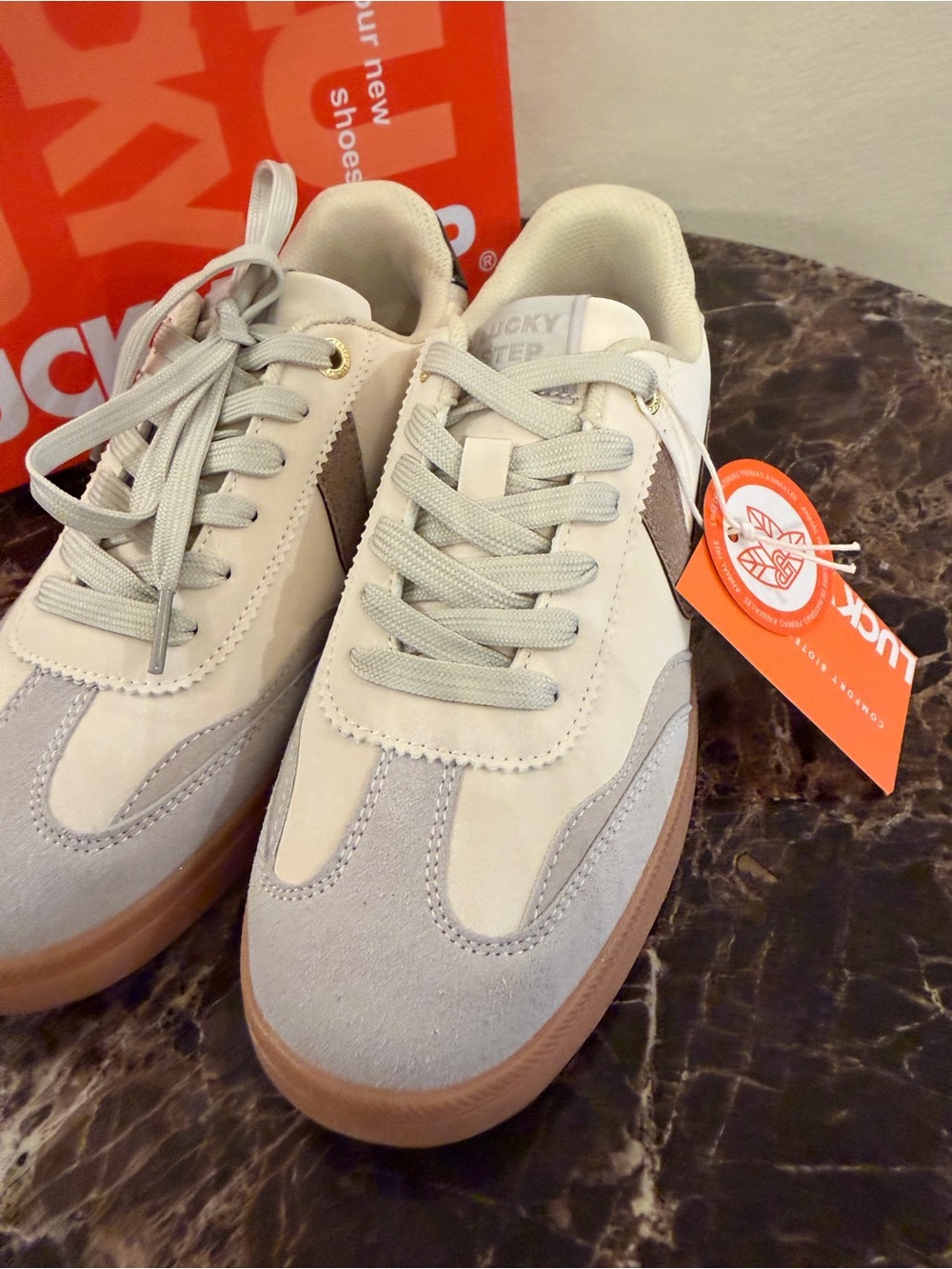 NEW in box. Lucky Step Beige/Grey Women's Sneakers size 6.5